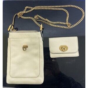 FOSSIL Crossbody Purse & Mini Card Holder Cowhide Pebbled Leather Ivory Gold